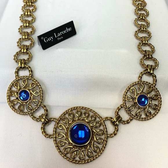 Guy Laroche Paris - 3 ringed Necklace with blue cabochons✨ - Picture 1 of 5